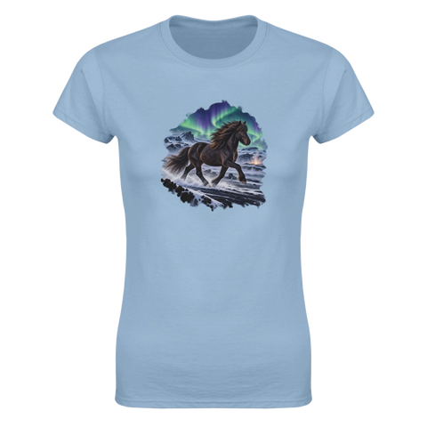 Islandpferd unter Polarlicht – Damen-T-Shirt