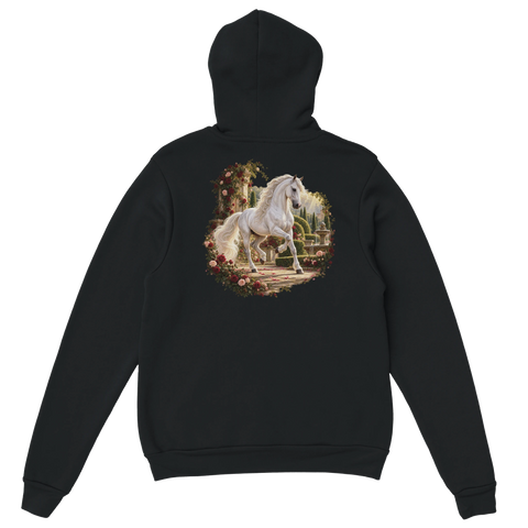 Andalusier im Rosengarten – Hoodie mit Rückendruck