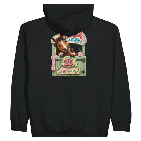 Ponyhof statt Alltag! – Zip-Hoodie mit Rückendruck
