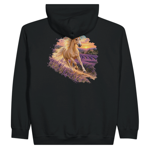 Palomino im Lavendelabend – Zip-Hoodie mit Rückendruck