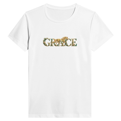 Grace – Goldenes Pferd in Türkis – Performance-Shirt Damen