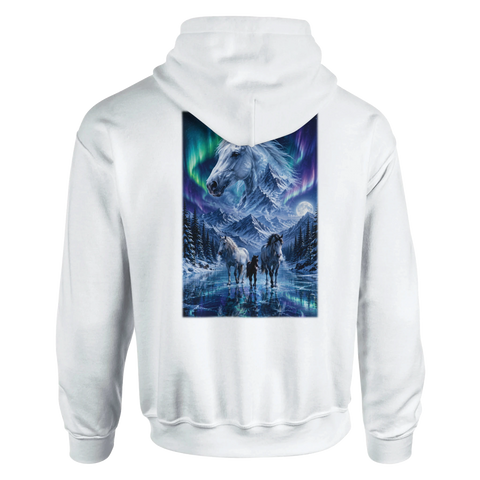 Aurora auf dem Eissee – Hoodie mit Rückendruck