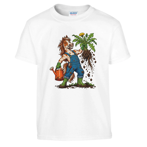Gärtner-Pferd mit Löwenzahn – Kinder-T-Shirt