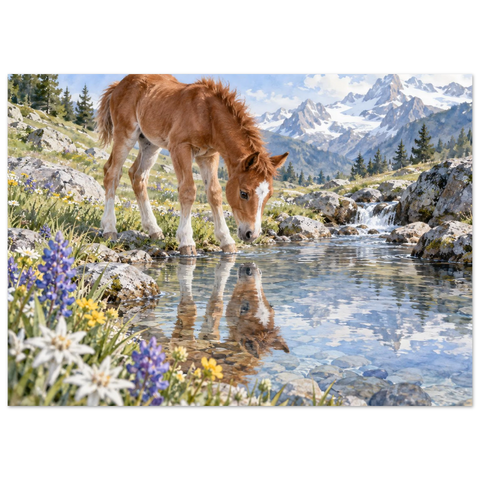 Fohlen am Bergbach – Forex-Bild 50×70 cm