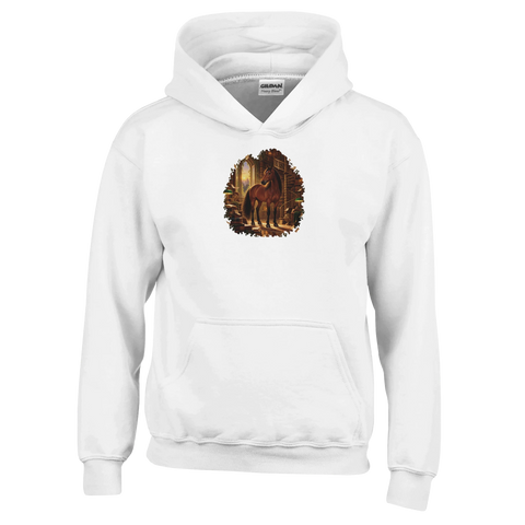 Braunes Pferd in der magischen Bibliothek – Kinder-Hoodie