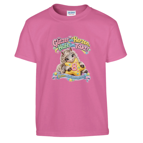 Glitzer im Herzen, Hufe im Takt! (8 Jahre) – Kinder-T-Shirt