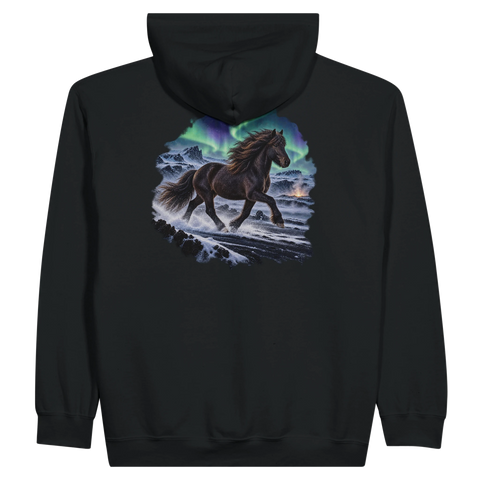 Islandpferd unter Polarlicht – Zip-Hoodie mit Rückendruck