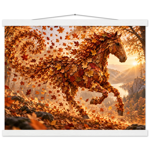 Pferd aus Herbstlaub – Poster mit Leisten 40×50 cm