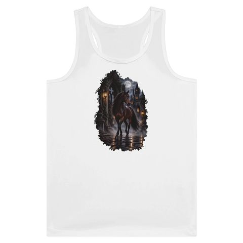 Dunkelbraunes Pferd im gotischen Burghof – Tank-Top