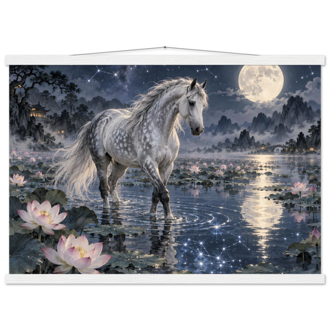 Apfelschimmel im Lotusteich – Poster mit Leisten 50×70 cm