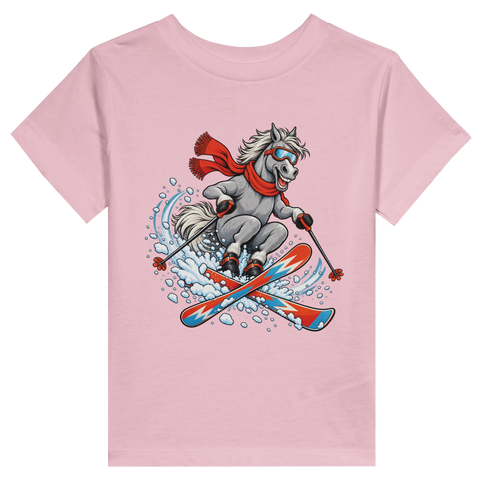 Ski-Pferd im Schnee – Kleinkind-T-Shirt