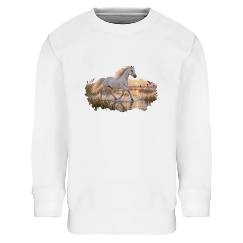 Camargue-Pferd im Flamingo-Marschland – Kinder-Pullover