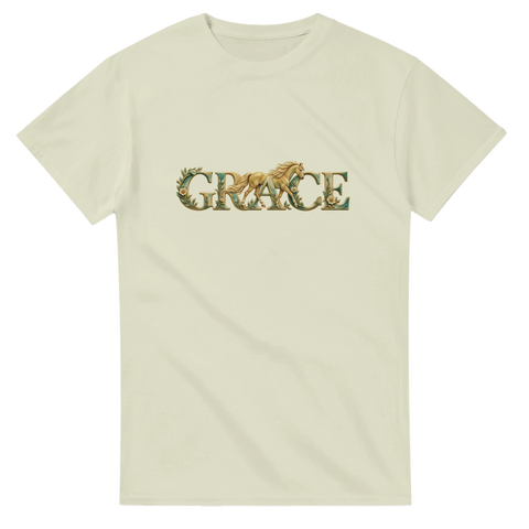 Grace – Goldenes Pferd in Türkis – T-Shirt