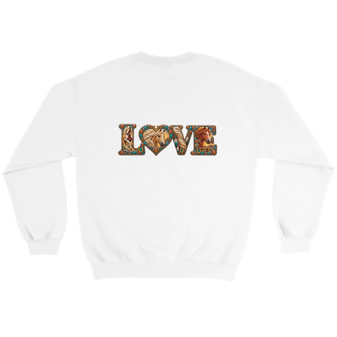 Love – Westernpferde in Türkis – Pullover mit Rückendruck