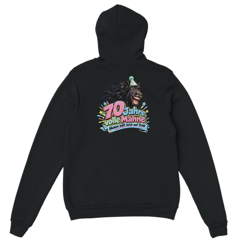 70 Jahre, volle Mähne – Hoodie mit Rückendruck