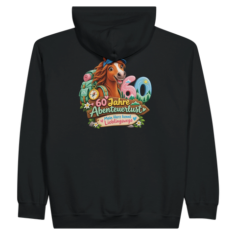 60 Jahre Abenteuerlust – Zip-Hoodie mit Rückendruck