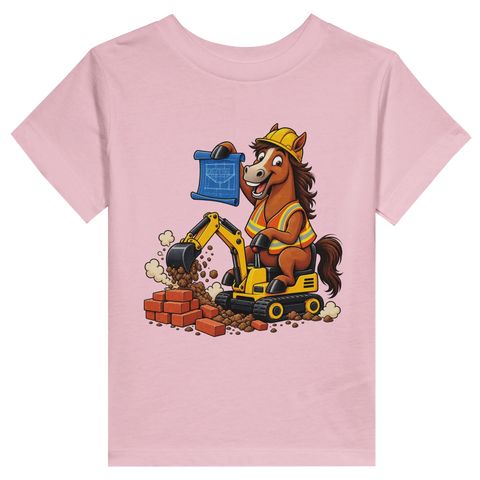 Bauarbeiter-Pferd auf dem Bagger – Kleinkind-T-Shirt