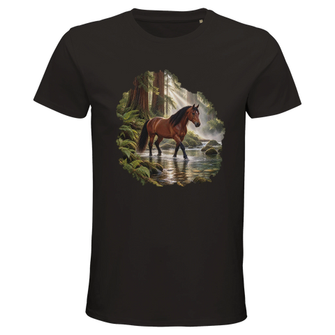 Braunes Pferd im Mammutbaumwald – Bio-T-Shirt Herren