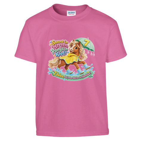 Sonne im Herzen, Ponys im Kopf! (7 Jahre) – Kinder-T-Shirt