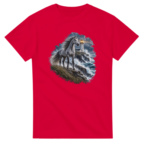 Grauschimmel am Leuchtturm im Sturm – T-Shirt