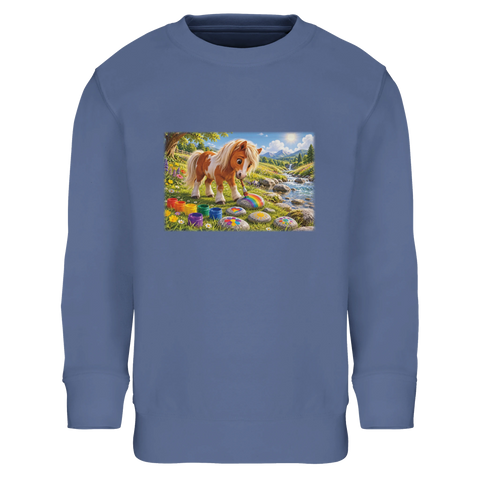 Regenbogenfarbenes Malpony am Bach – Kinder-Pullover
