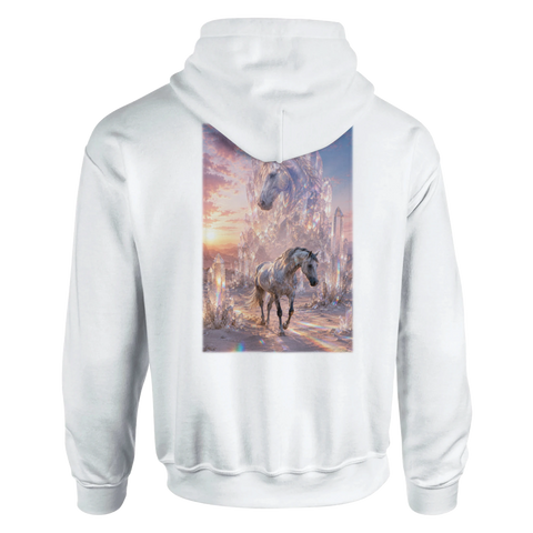 Kristallwüste im Morgenlicht – Hoodie mit Rückendruck