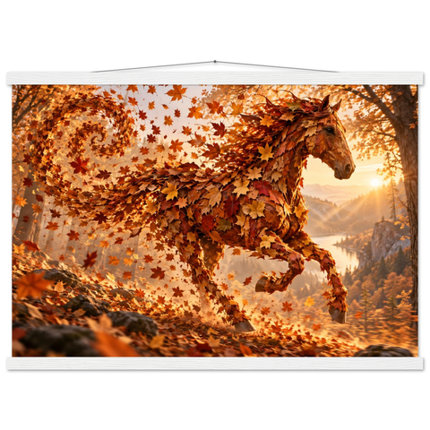 Pferd aus Herbstlaub – Poster mit Leisten 50×70 cm