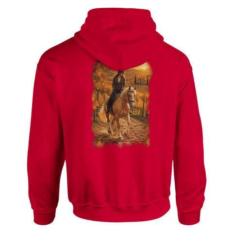 Reiterin im Weinberg – Hoodie mit Rückendruck