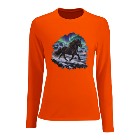 Islandpferd unter Polarlicht – Damen-Langarmshirt