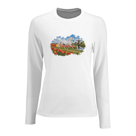 Schimmel im Tulpenfeld – Damen-Langarmshirt