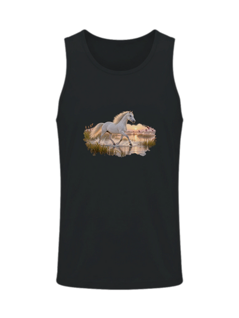 Camargue-Pferd im Flamingo-Marschland – Herren-Tank-Top