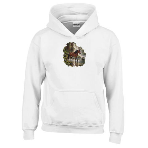 Braunes Pferd im Mammutbaumwald – Kinder-Hoodie