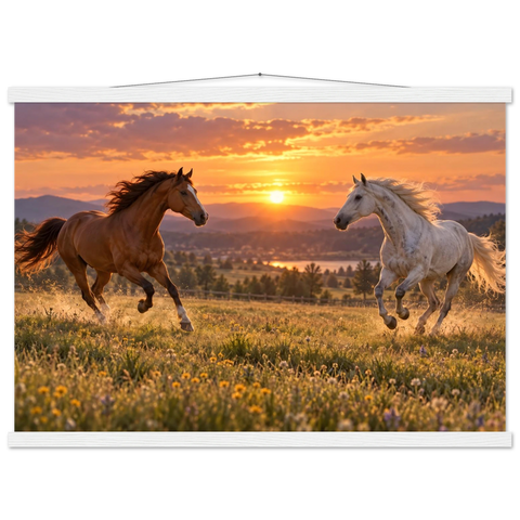 Fuchs und Schimmel im Abendlicht – Poster mit Leisten 50×70 cm