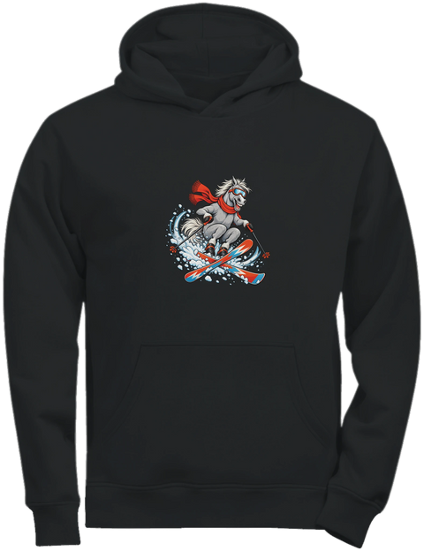Ski-Pferd im Schnee – Kinder-Hoodie Tee Jays