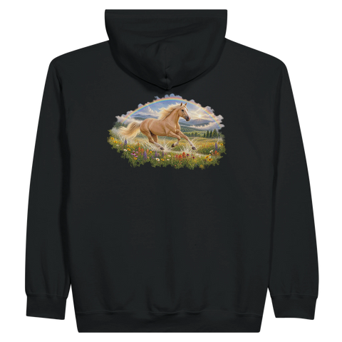 Palomino unterm Regenbogen – Zip-Hoodie mit Rückendruck