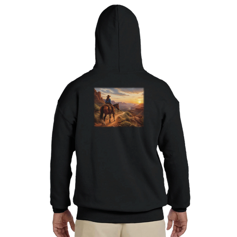 Canyonritt im Sonnenuntergang – Hoodie mit Rückendruck
