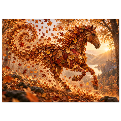 Pferd aus Herbstlaub – Kunstdruck A0