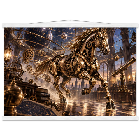 Messingpferd im Observatorium – Poster mit Leisten 50×70 cm