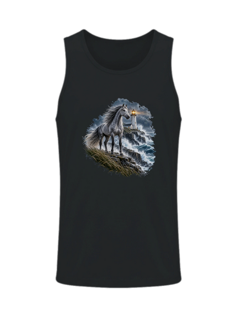 Grauschimmel am Leuchtturm im Sturm – Herren-Tank-Top