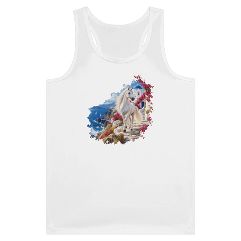 Weißes Pferd auf der griechischen Insel – Tank-Top
