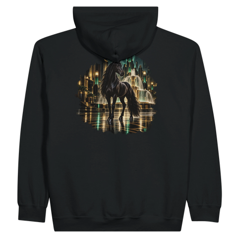 Rappe in der Art-déco-Stadtnacht – Zip-Hoodie mit Rückendruck