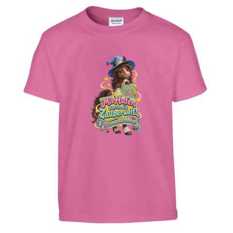 Mit Hufen durch die Zauberwelt! (9 Jahre) – Kinder-T-Shirt