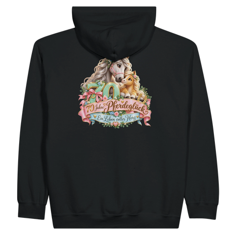 70 Jahre Pferdeglück – Zip-Hoodie mit Rückendruck