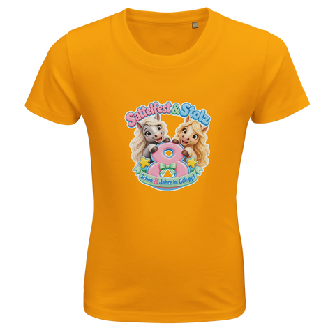Sattelfest und Stolz (8 Jahre) – Kinder-T-Shirt Bio