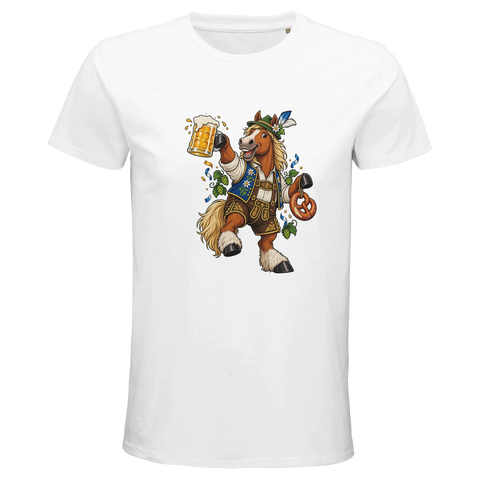 Oktoberfest-Pferd mit Bier und Brezel – Bio-T-Shirt Herren
