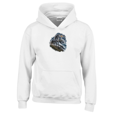 Grauschimmel am Leuchtturm im Sturm – Kinder-Hoodie