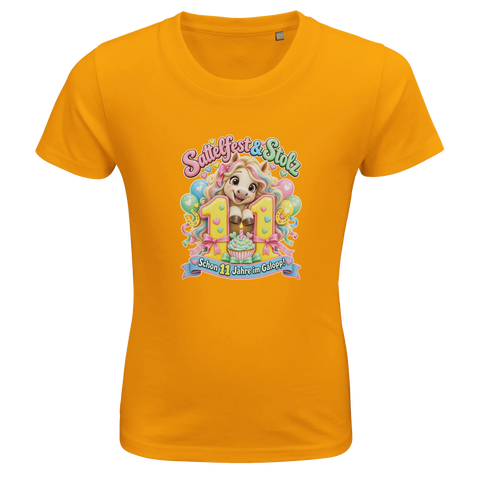 Sattelfest und Stolz (11 Jahre) – Kinder-T-Shirt Bio
