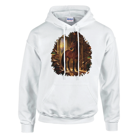 Braunes Pferd in der magischen Bibliothek – Hoodie