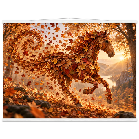 Pferd aus Herbstlaub – Poster mit Leisten 75×100 cm