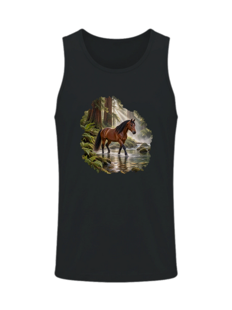 Braunes Pferd im Mammutbaumwald – Herren-Tank-Top